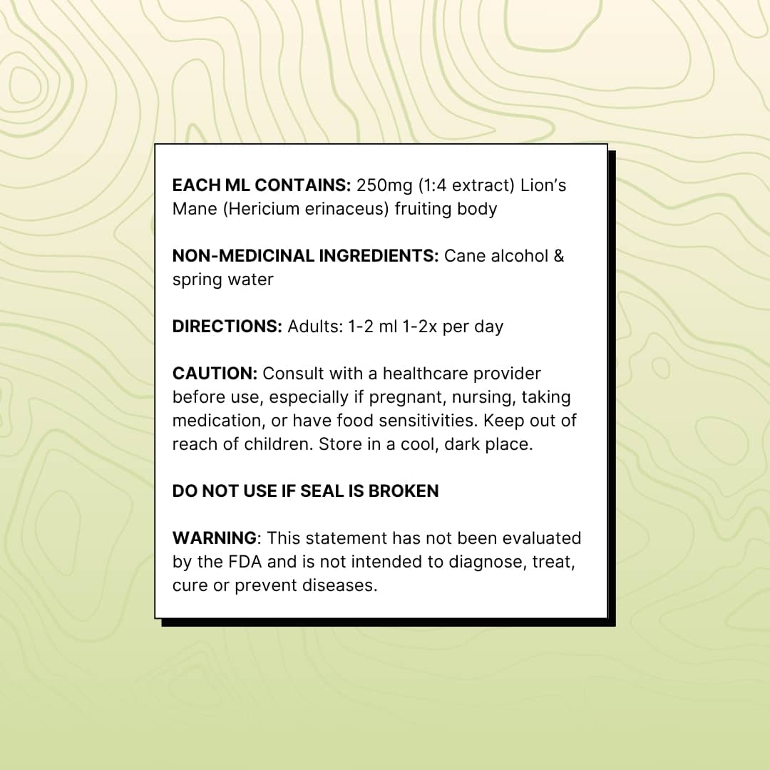 Lion's Mane tincture nutritional facts