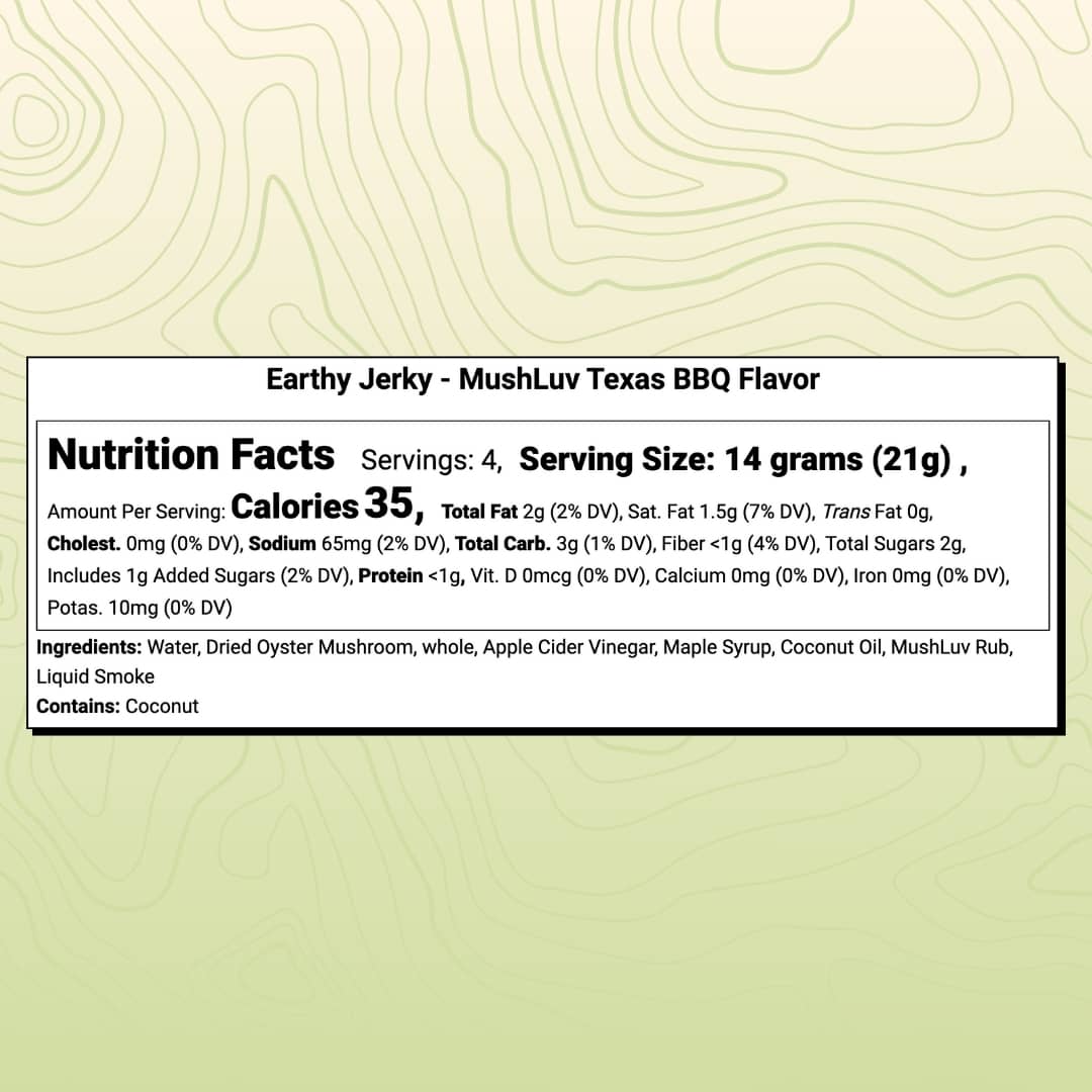 Earthy Jerky MushLuv BBQ flavor nutrition facts