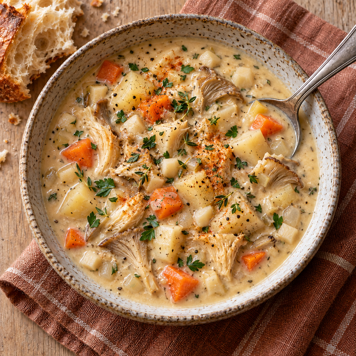 Creamy Lion’s Mane & Oyster Mushroom Chowder