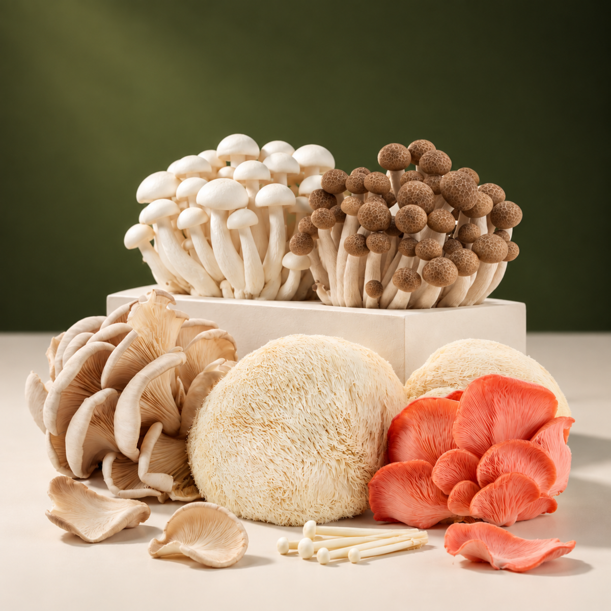 Chestnut mushrooms growing