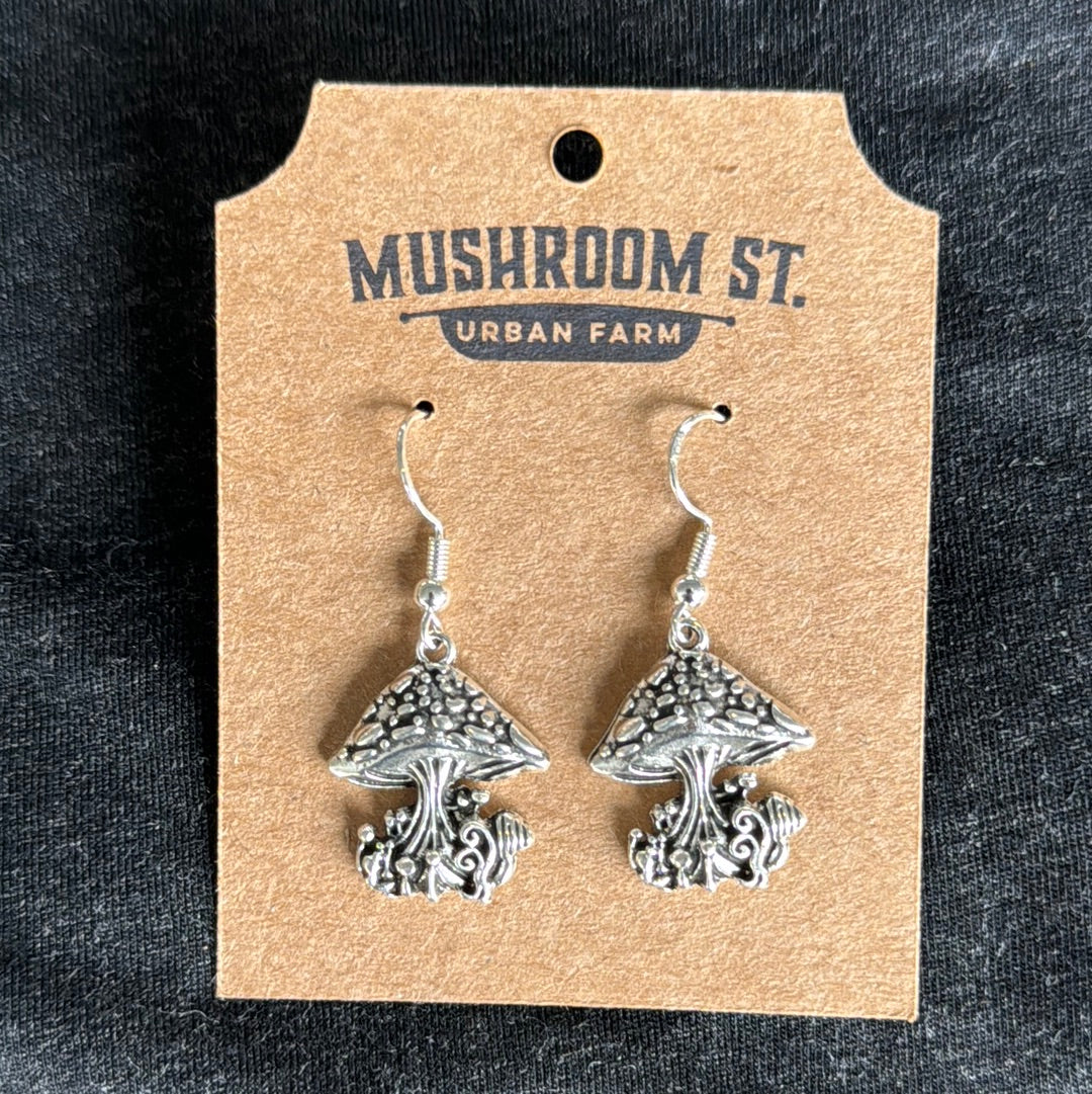 Silver Spotted Cap Mushroom Earrings