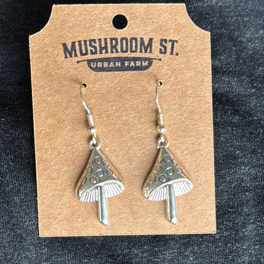 Silver Spotted Cone Cap Shroom Earrings