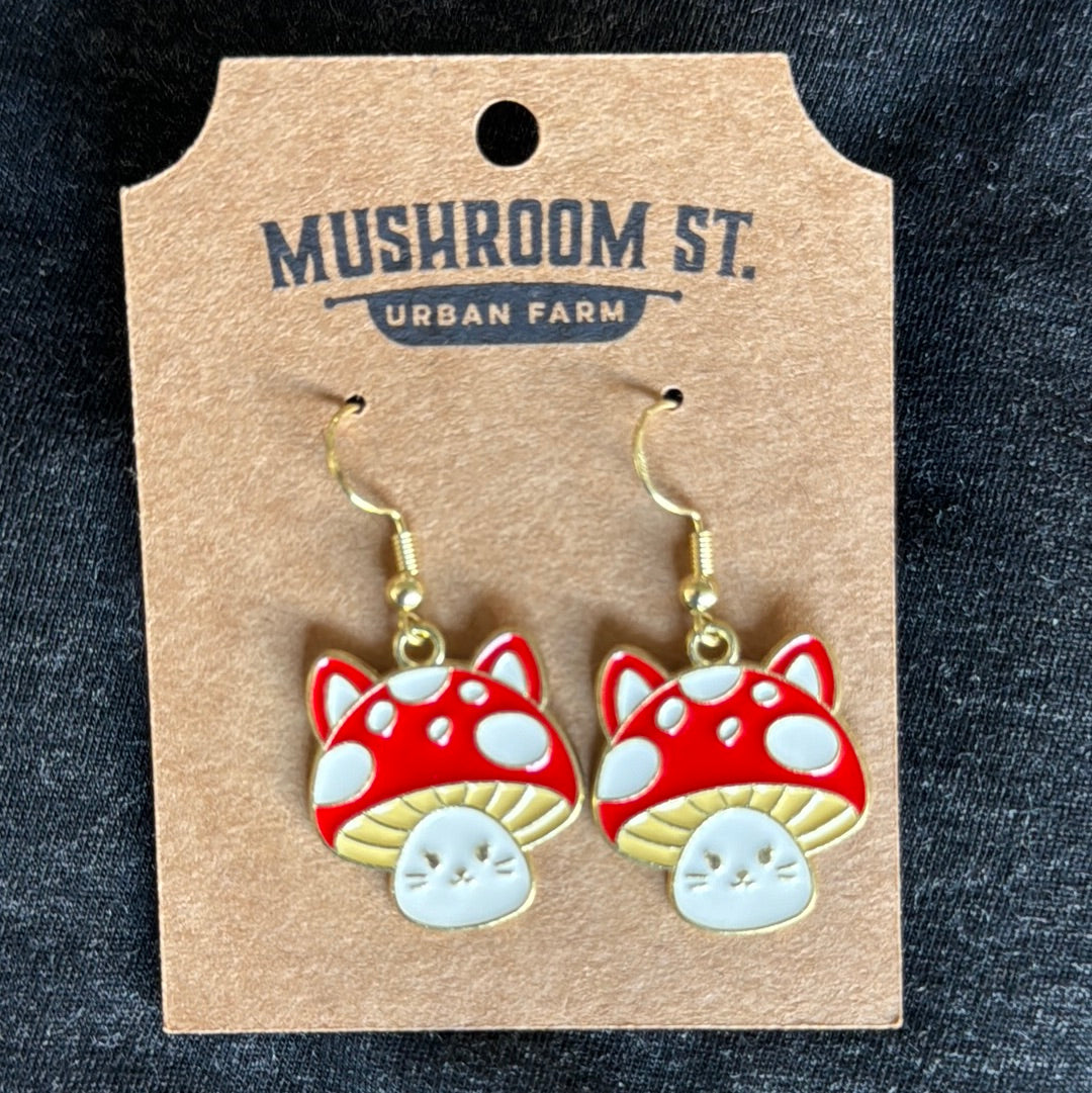 Mushroom Kitty Cat Earrings