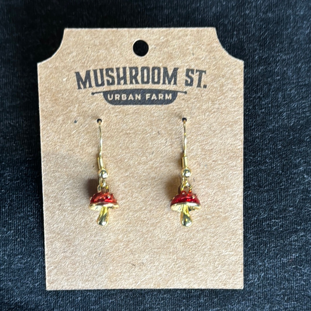 Gold Mushroom Charm Earrings