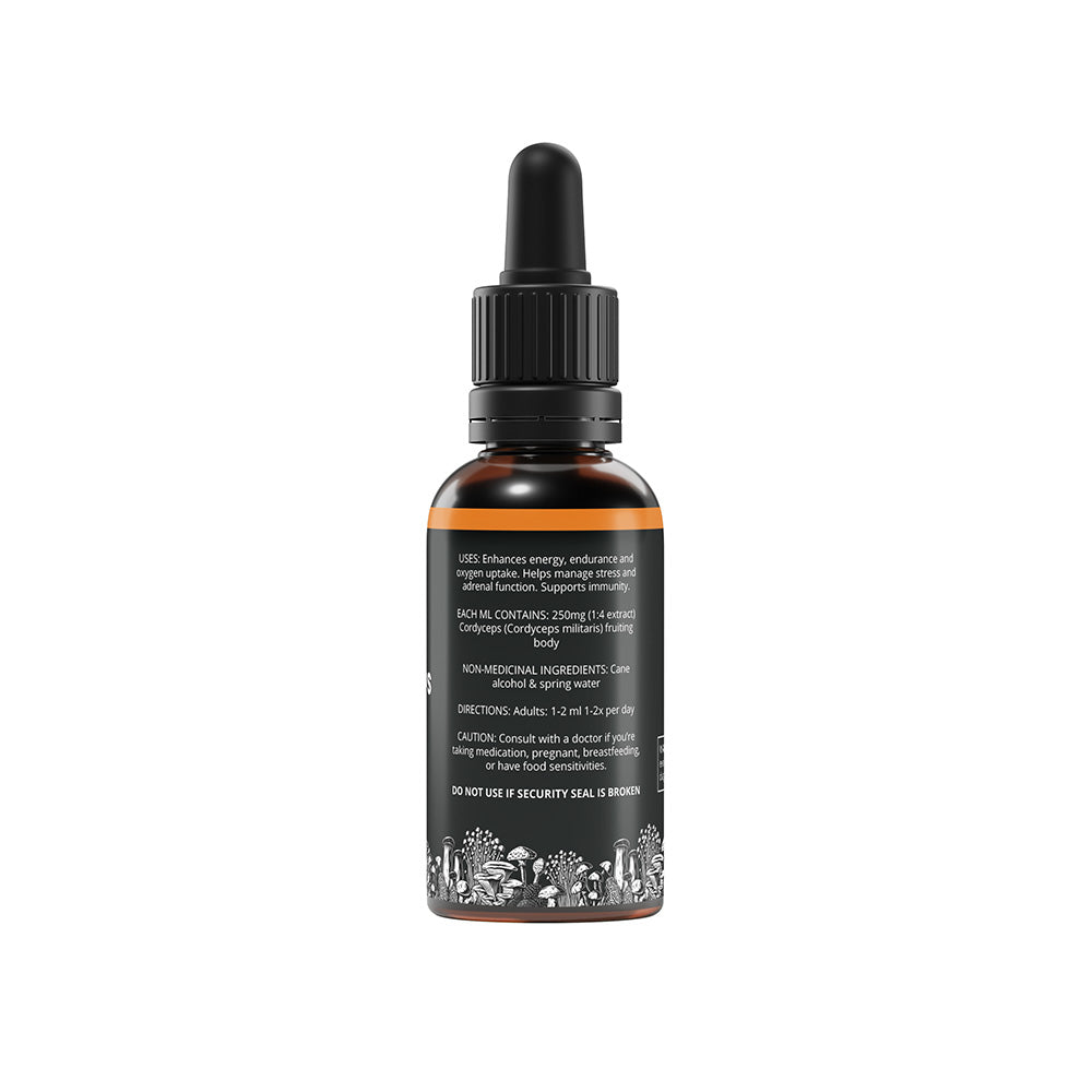 Side of Mushroom Street Farms Cordyceps Tincture label