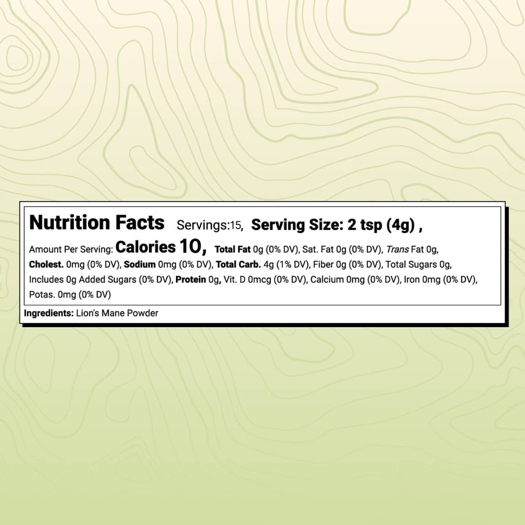 Pure M Lion's Mane powder nutritional facts