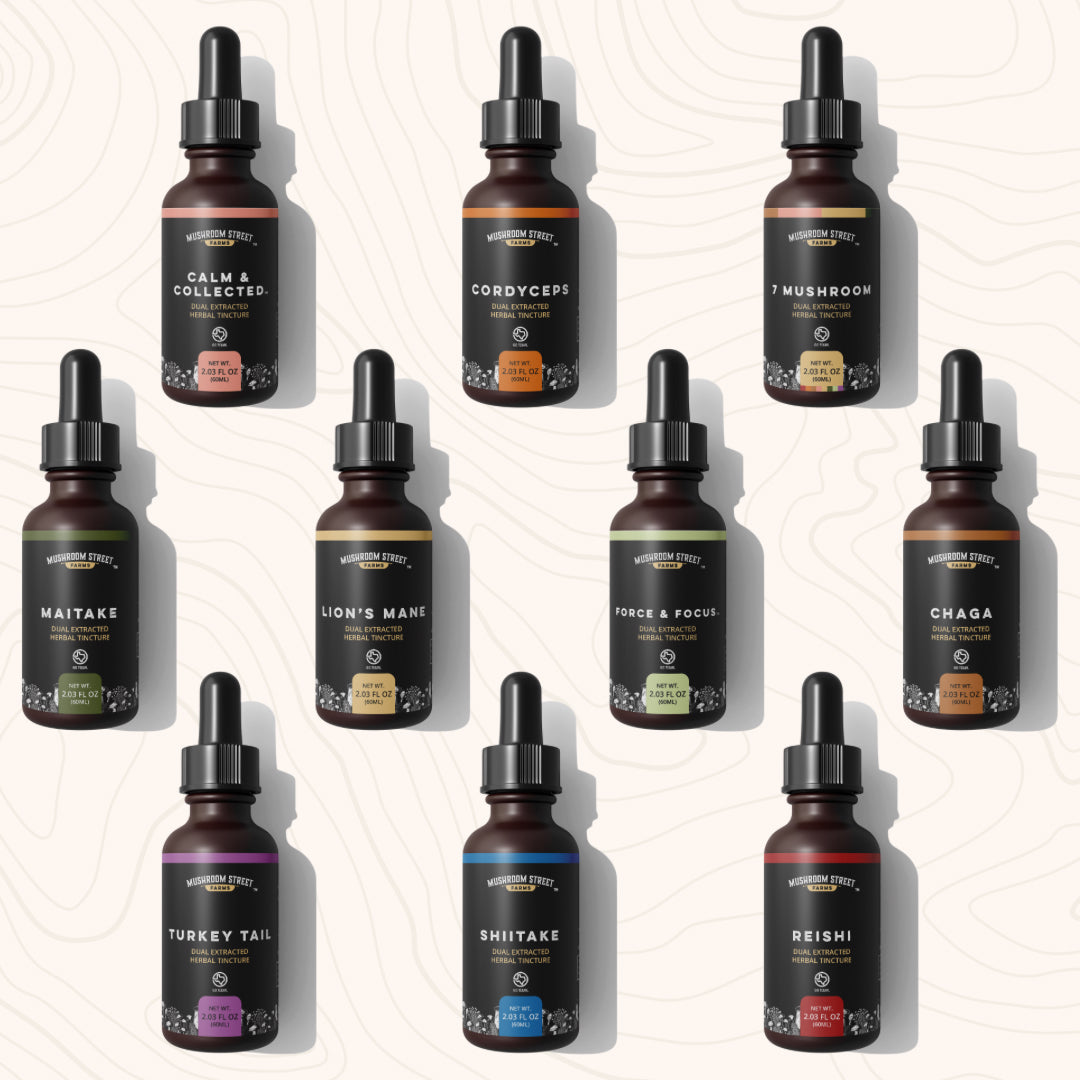 Mushroom Street Farms’ full line of herbal tinctures